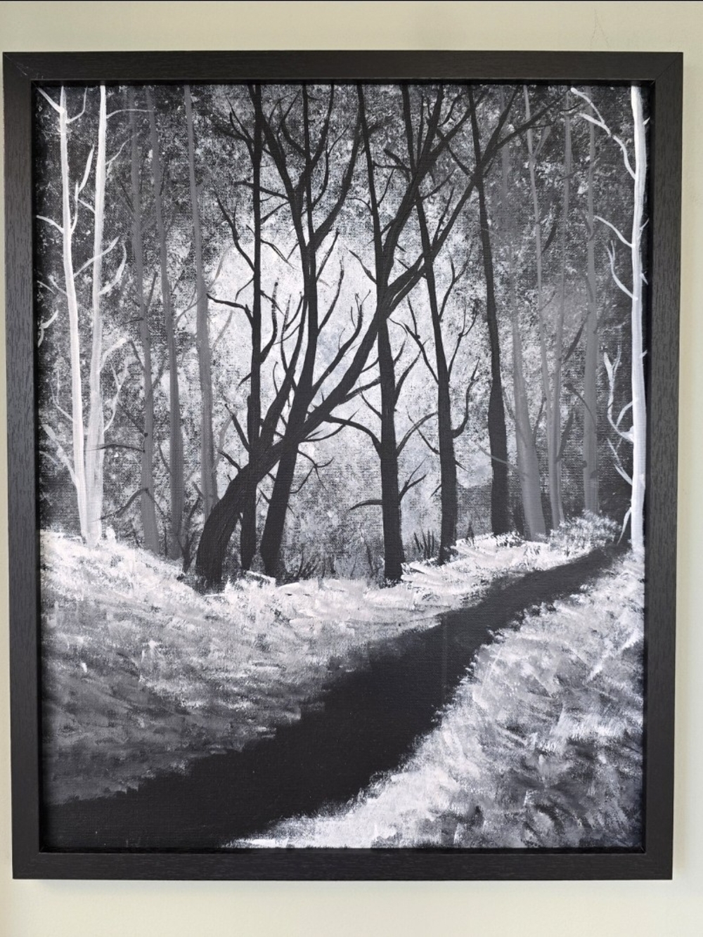 Monochrome Forest Path Home Art Painting - Black & White